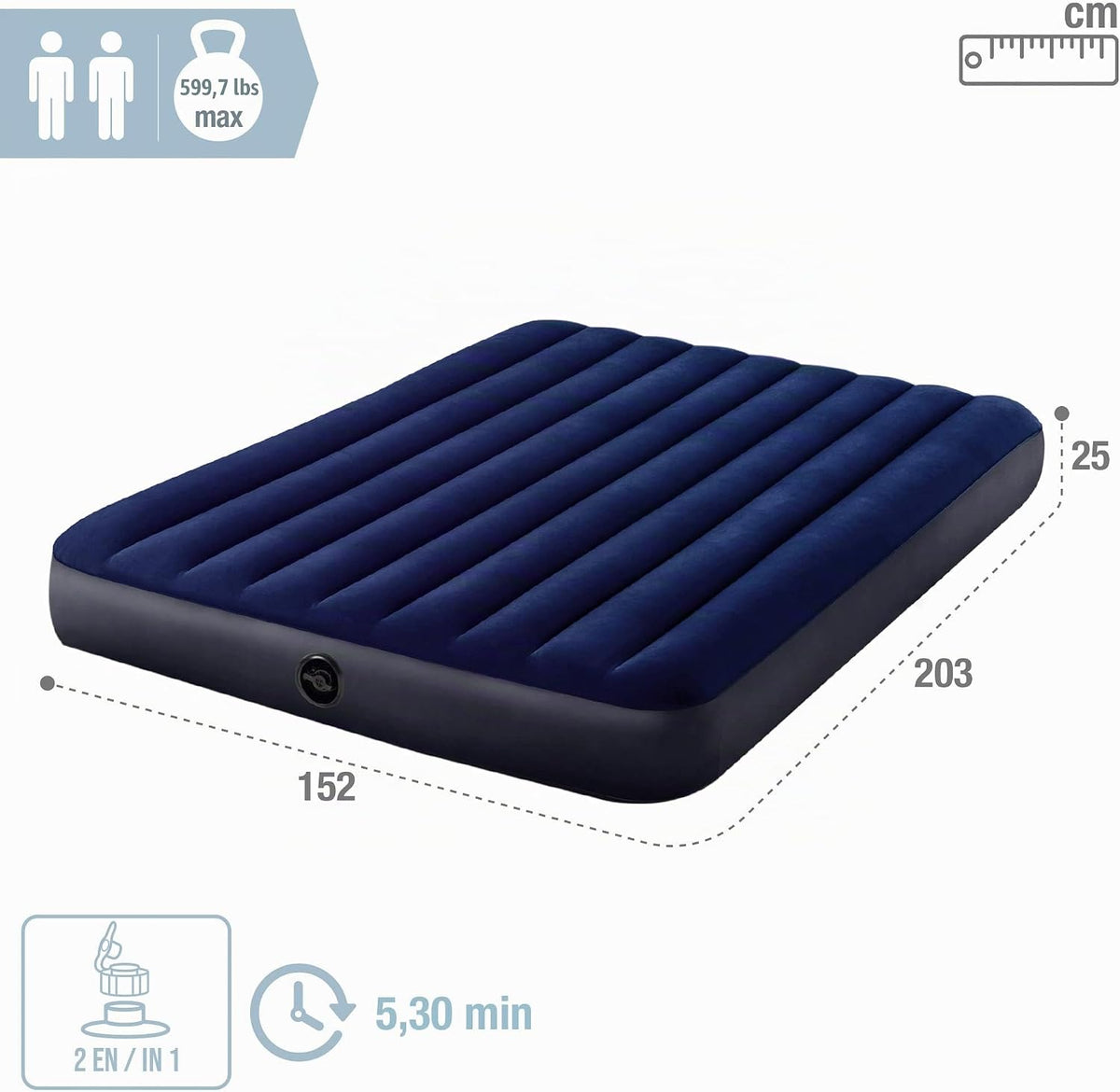 Colchon inflable intex tamaño queen incluye bomba manual y dos almohadas 203x152x25cm