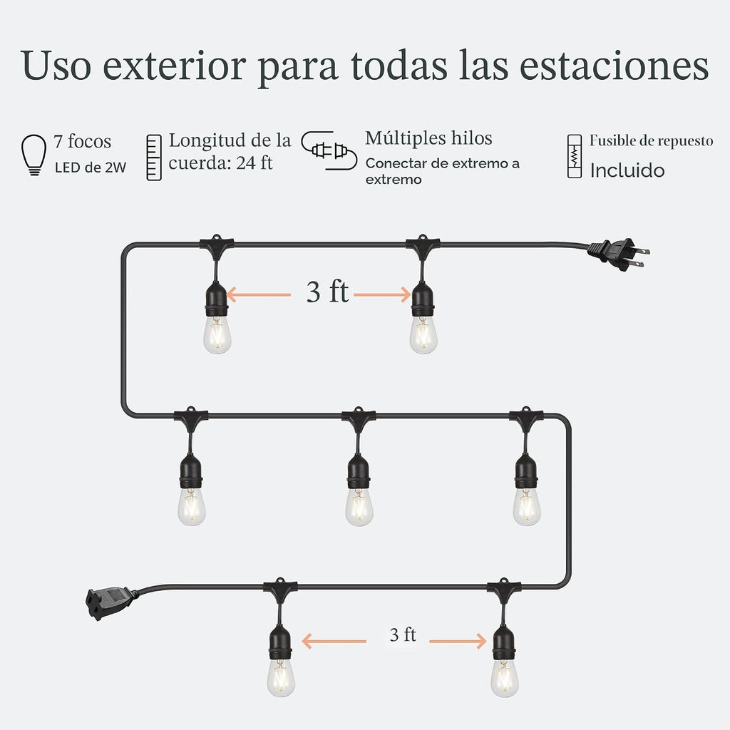 Extension de bombillos vintage 10 metros incluye 1 bombillo de repuesto 2700K