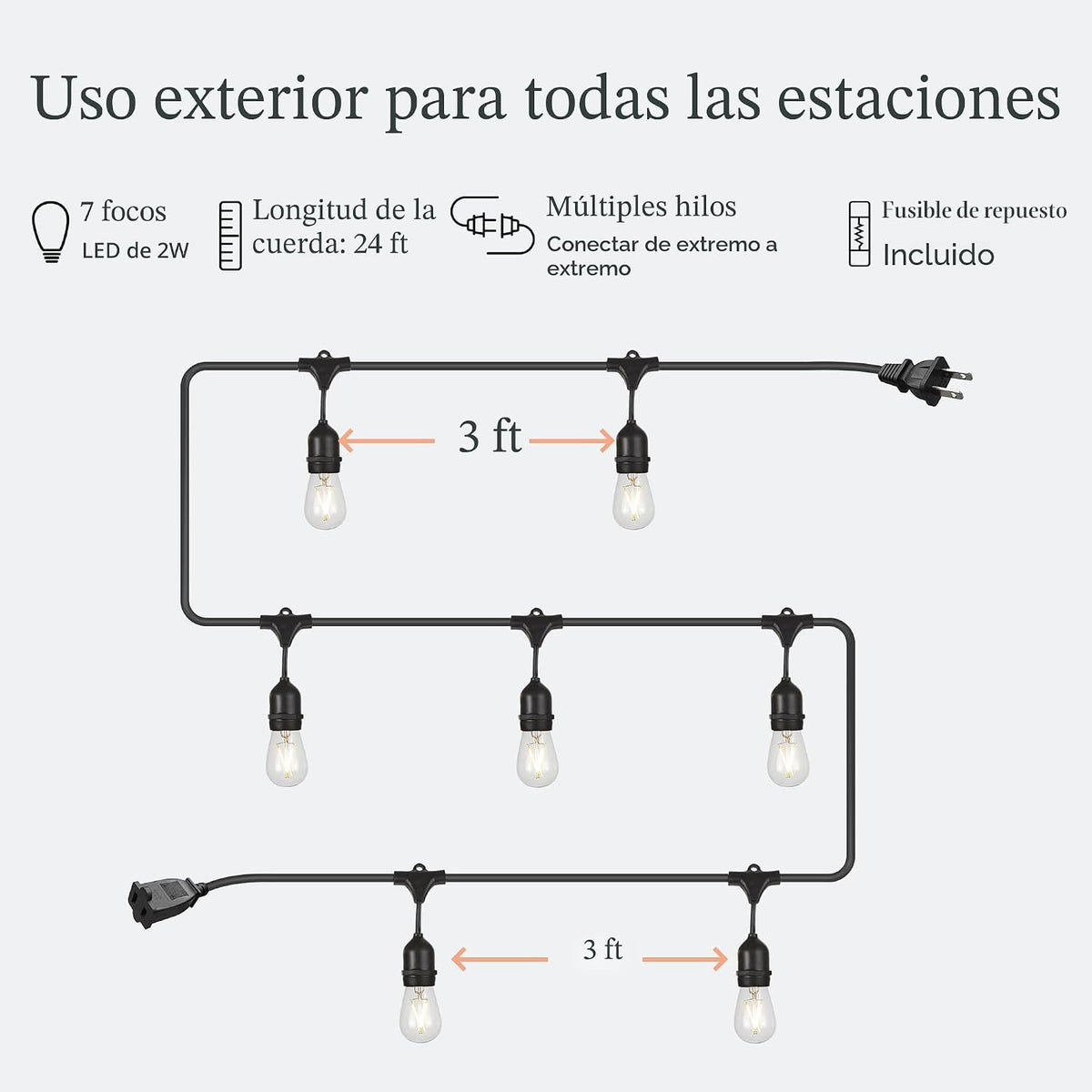 Extension de bombillos vintage 10 metros incluye 1 bombillo de repuesto 2700K