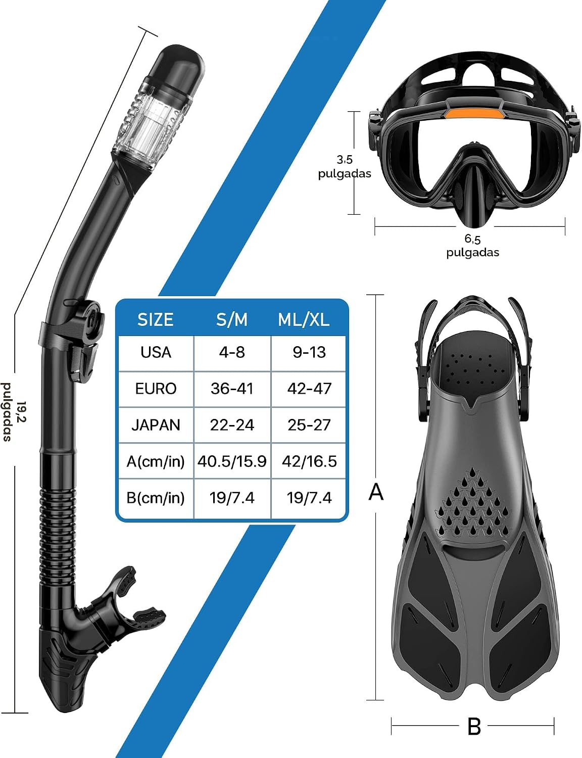 Equipo de Snorkel Pro set Talla S-M