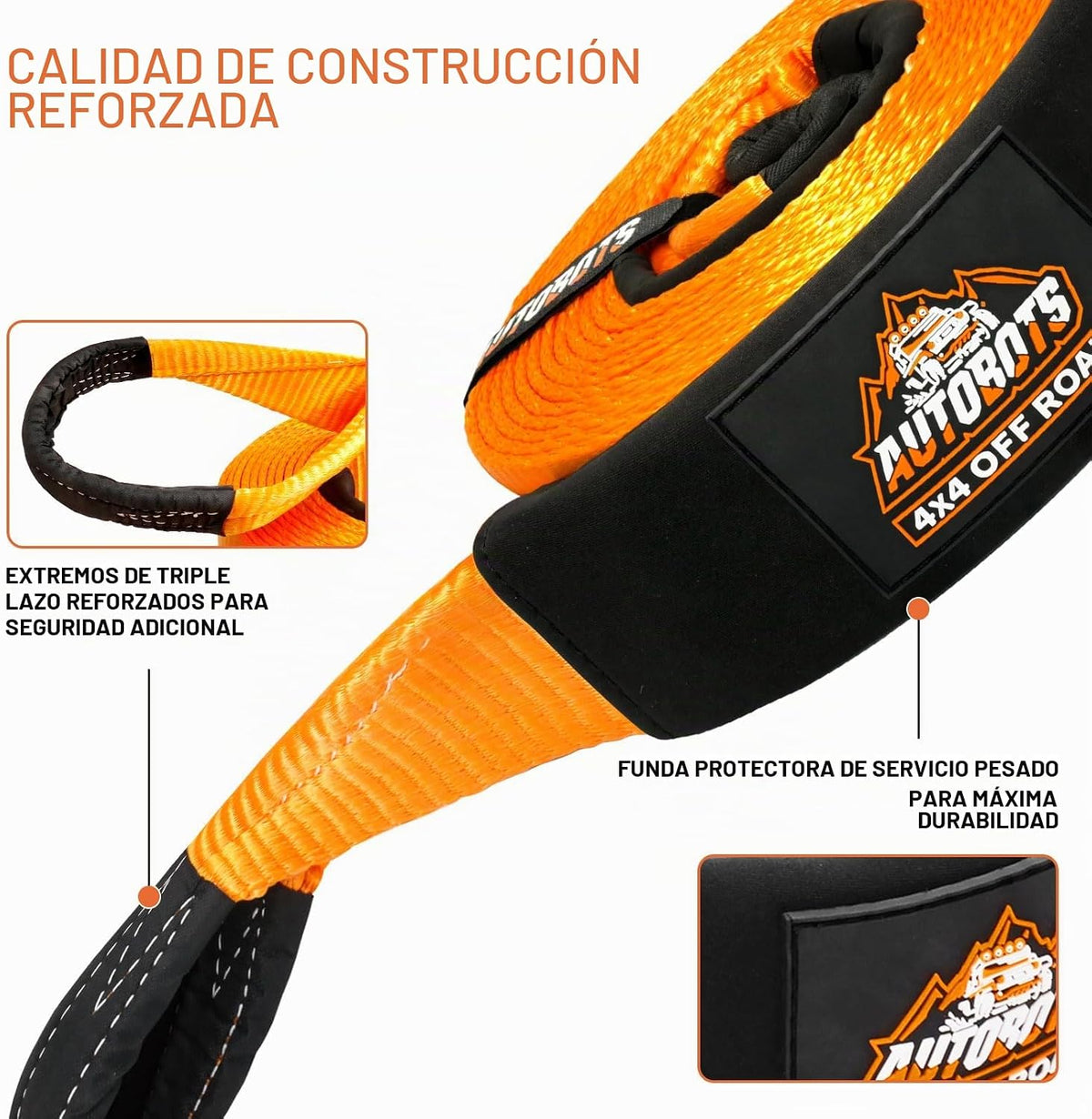 Cincha de remolque resistentes con ganchos de recuperación de 3 pulgadas x 30 pies 30.000Lbs AUTOBOTS
