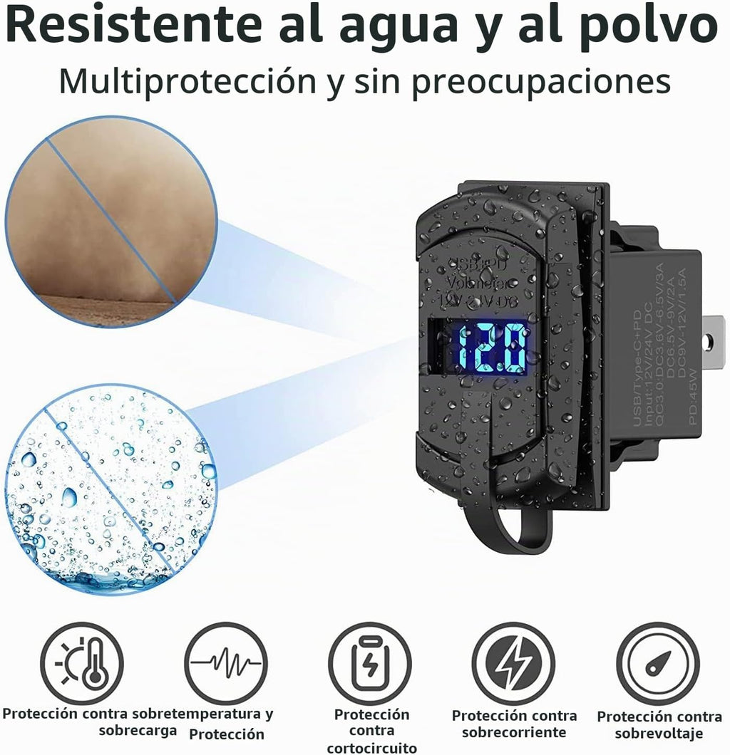 medidor de voltaje tipo suiche Salida carga rapida 3.0 con Tipo C