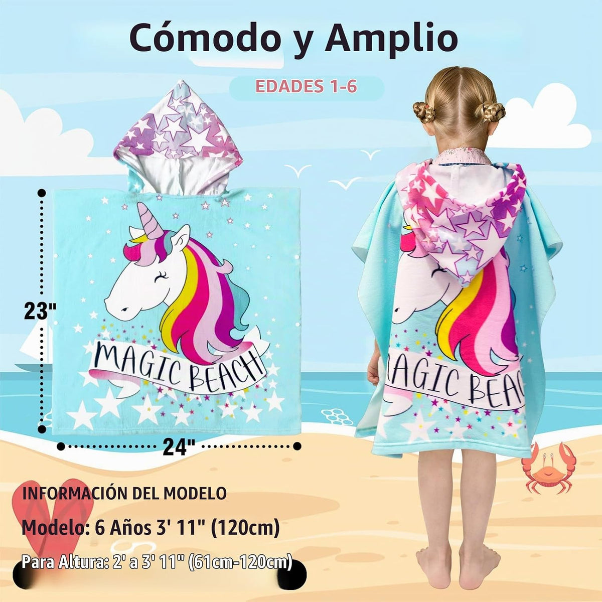 Toalla De Playa Con Capucha De Microfibra Para Niños