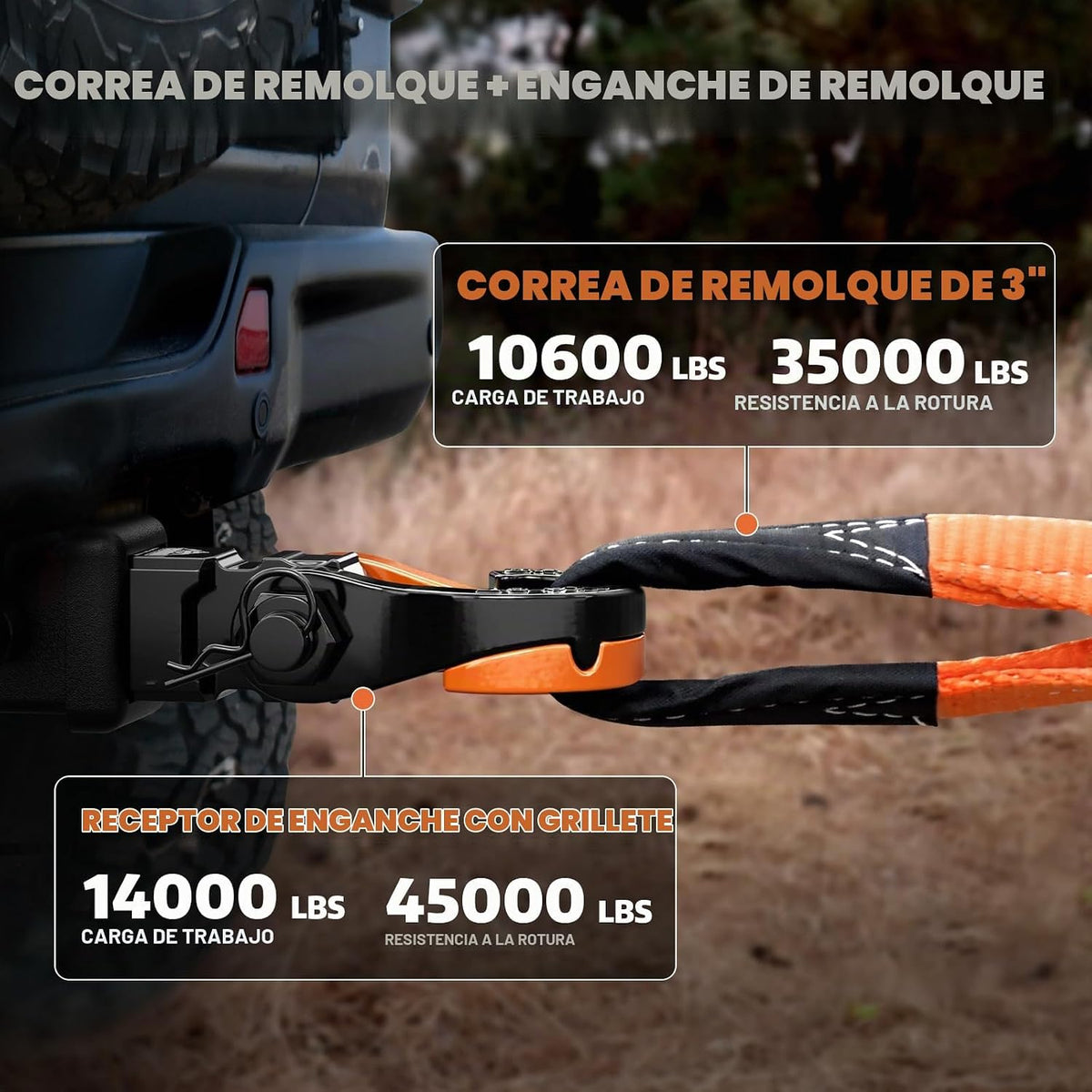 Cincha de remolque resistentes con ganchos de recuperación de 3 pulgadas x 30 pies 30.000Lbs AUTOBOTS
