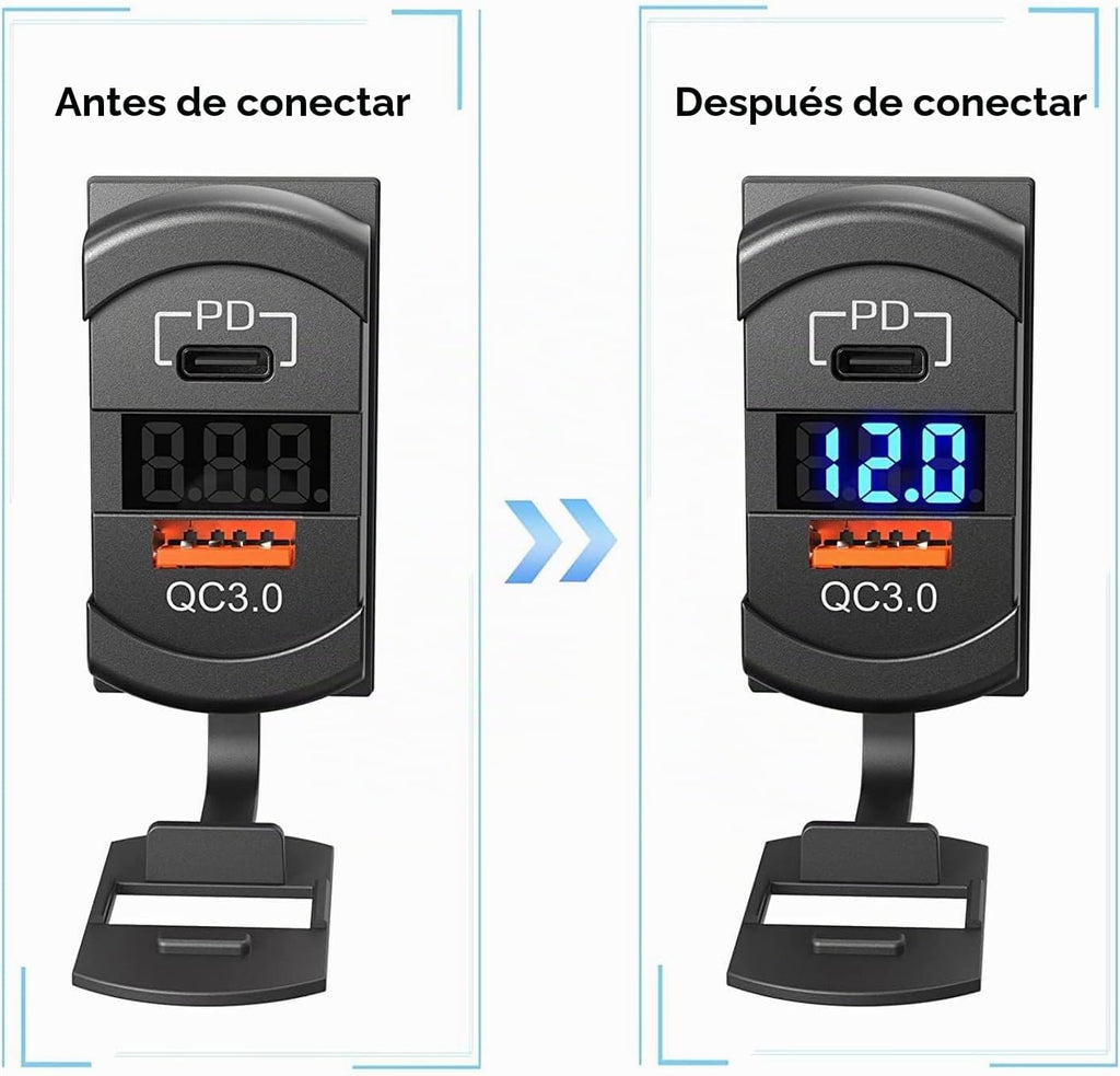 medidor de voltaje tipo suiche Salida carga rapida 3.0 con Tipo C
