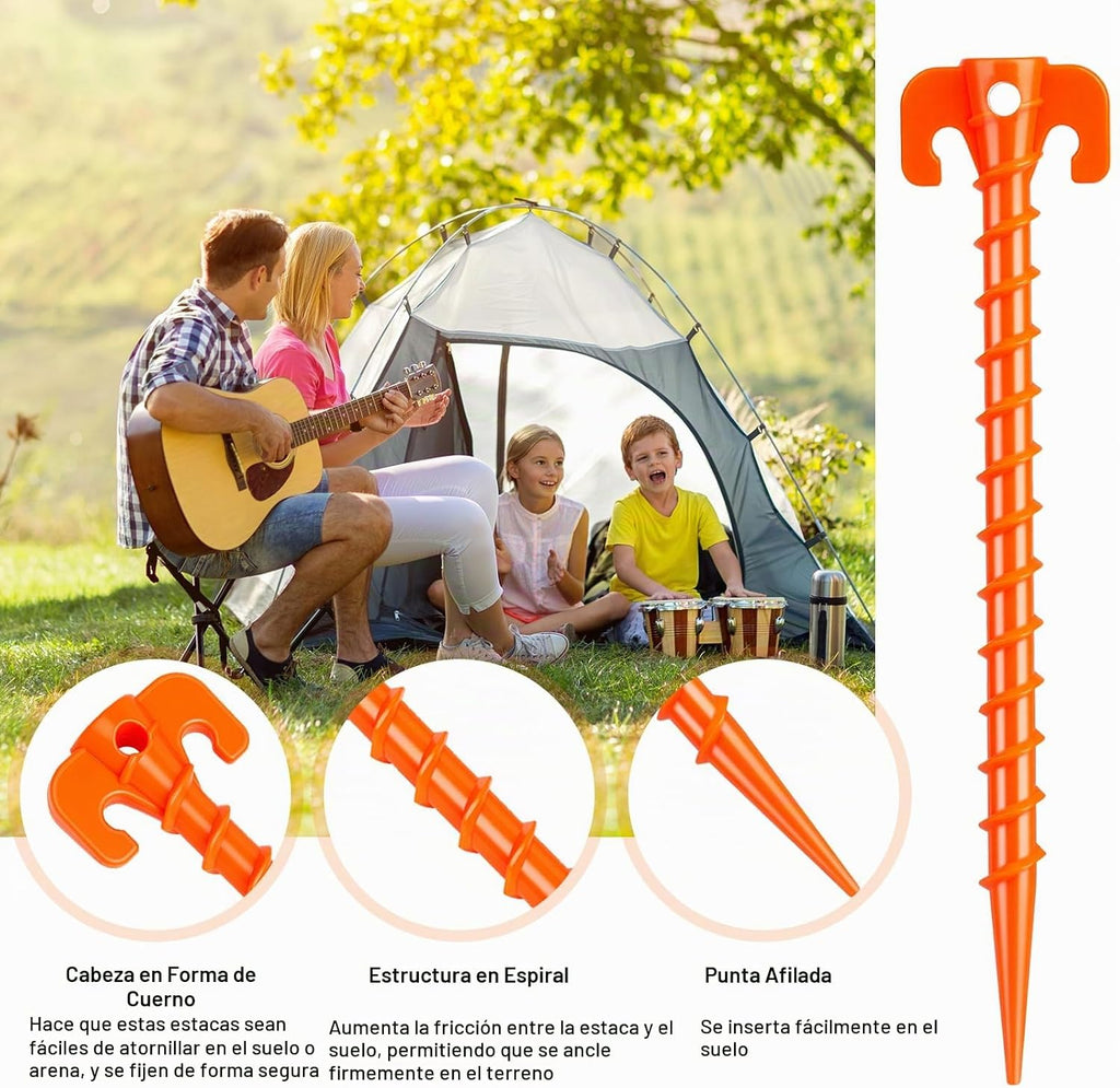Paquete de 15 estacas de plástico en espiral para carpas, vestier o toldos