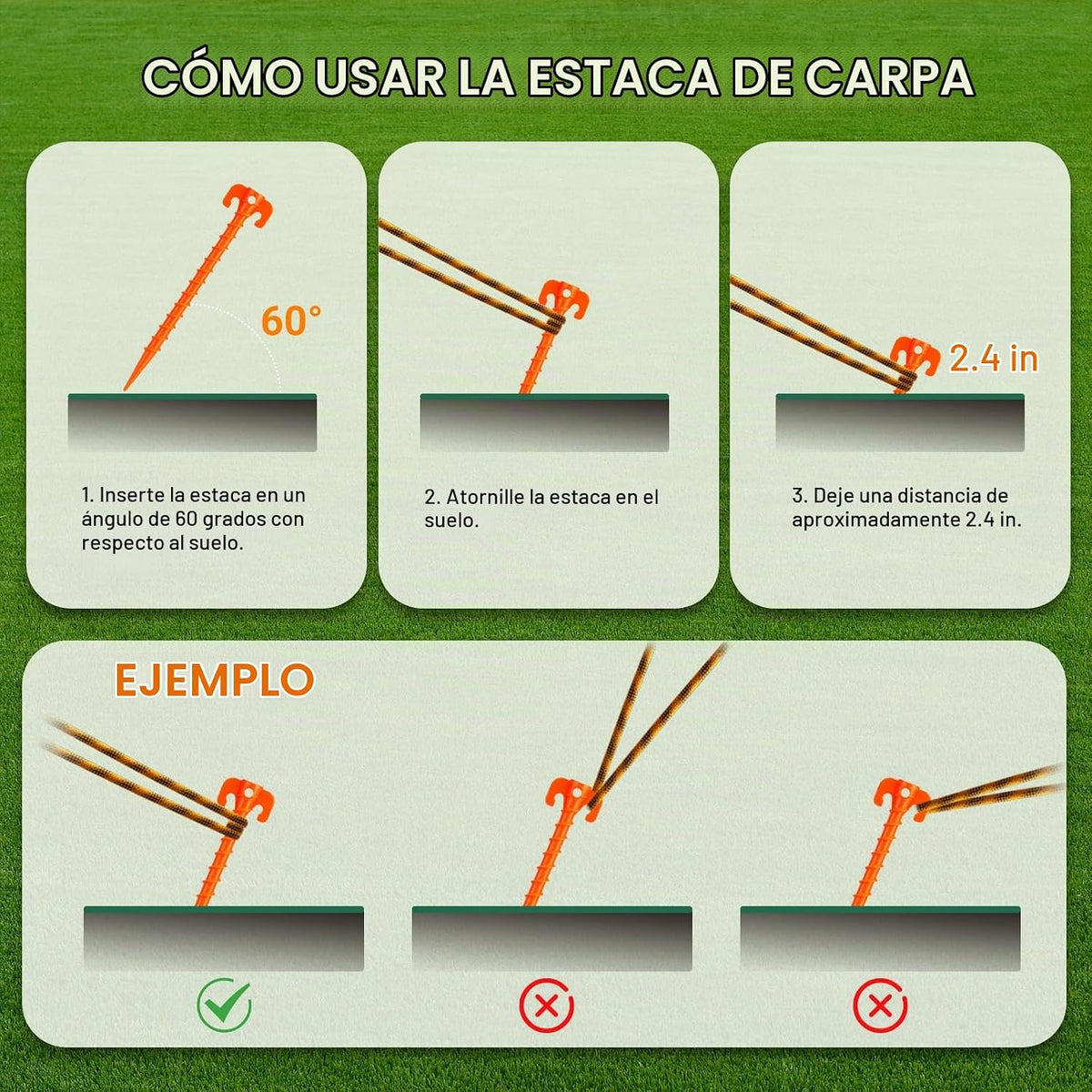 Paquete de 15 estacas de plástico en espiral para carpas, vestier o toldos