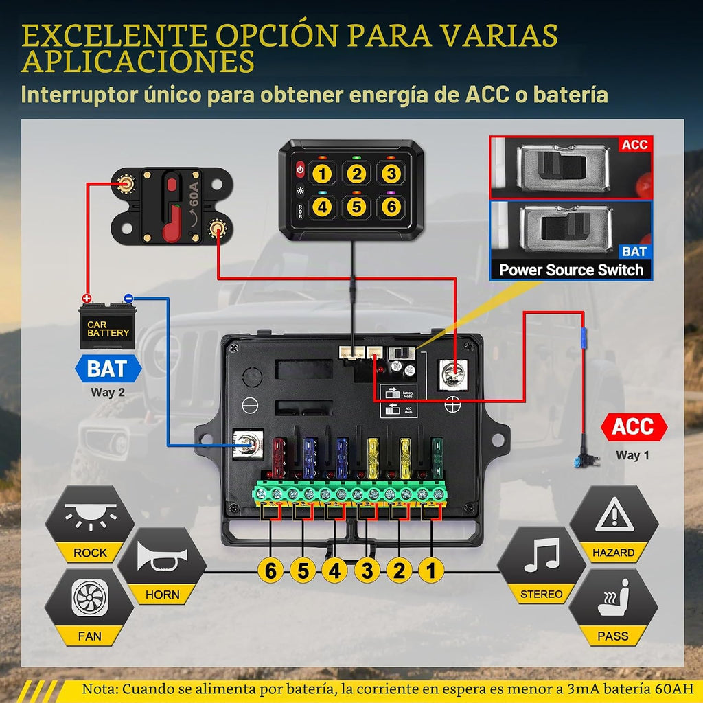 Panel de interruptor de 6 botones con Bluetooth