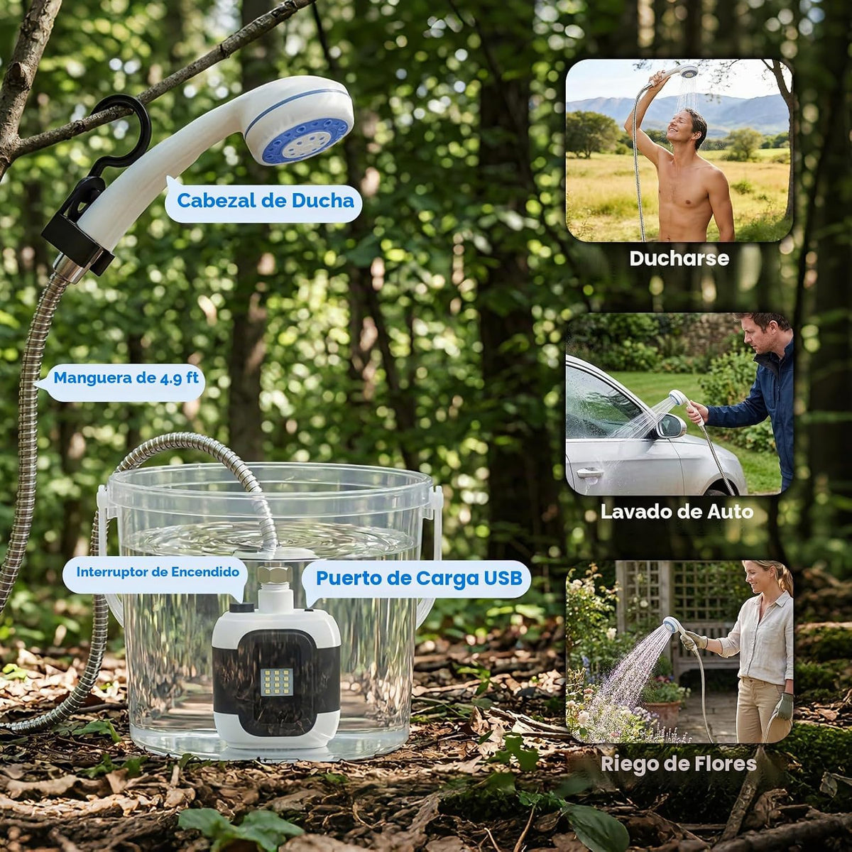 Ducha para campingcon linterna