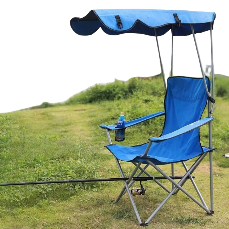 silla plegable con toldo color azul
