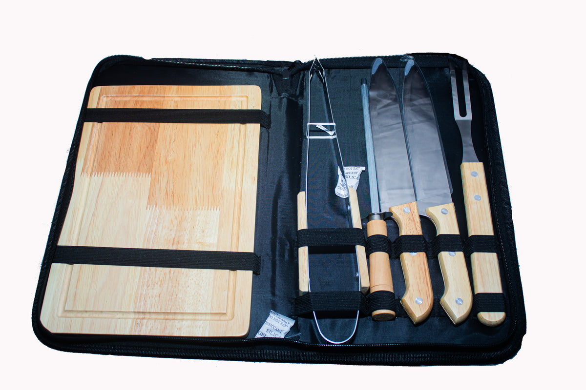 kit parrillero con tabla para picar