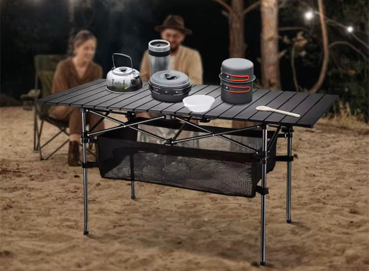 Mesa plegable woqi rectangular alta con malla para organizar