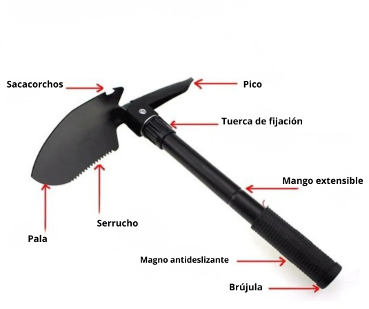 Pala Plegable Multifuncional De Acero Al Carbono Con Brújula