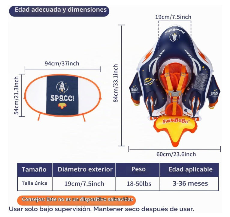 Flotador Para Piscina Niños De 6 A 36 Meses cohete azul