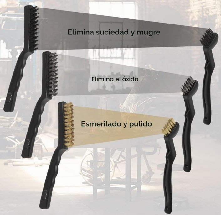 Paquete de 6 cepillos de alambre para limpiar escoria de soldadura, óxido y polvo.
