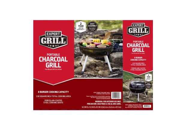 Parrillera Expert Grill Portátil de Carbón de 14.5 in, Negra